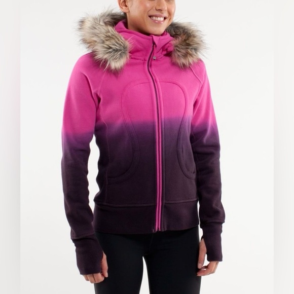 Rare Lululemon Scuba Hoodie Jacket Coat Fur Paris Pink Black Ombre 2011 Size 4